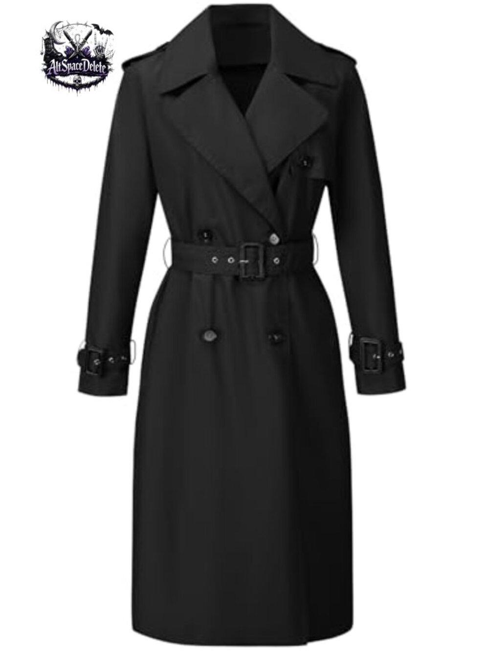Women Double-Breasted Long Trench Coat Water Resistant Belted Overcoat